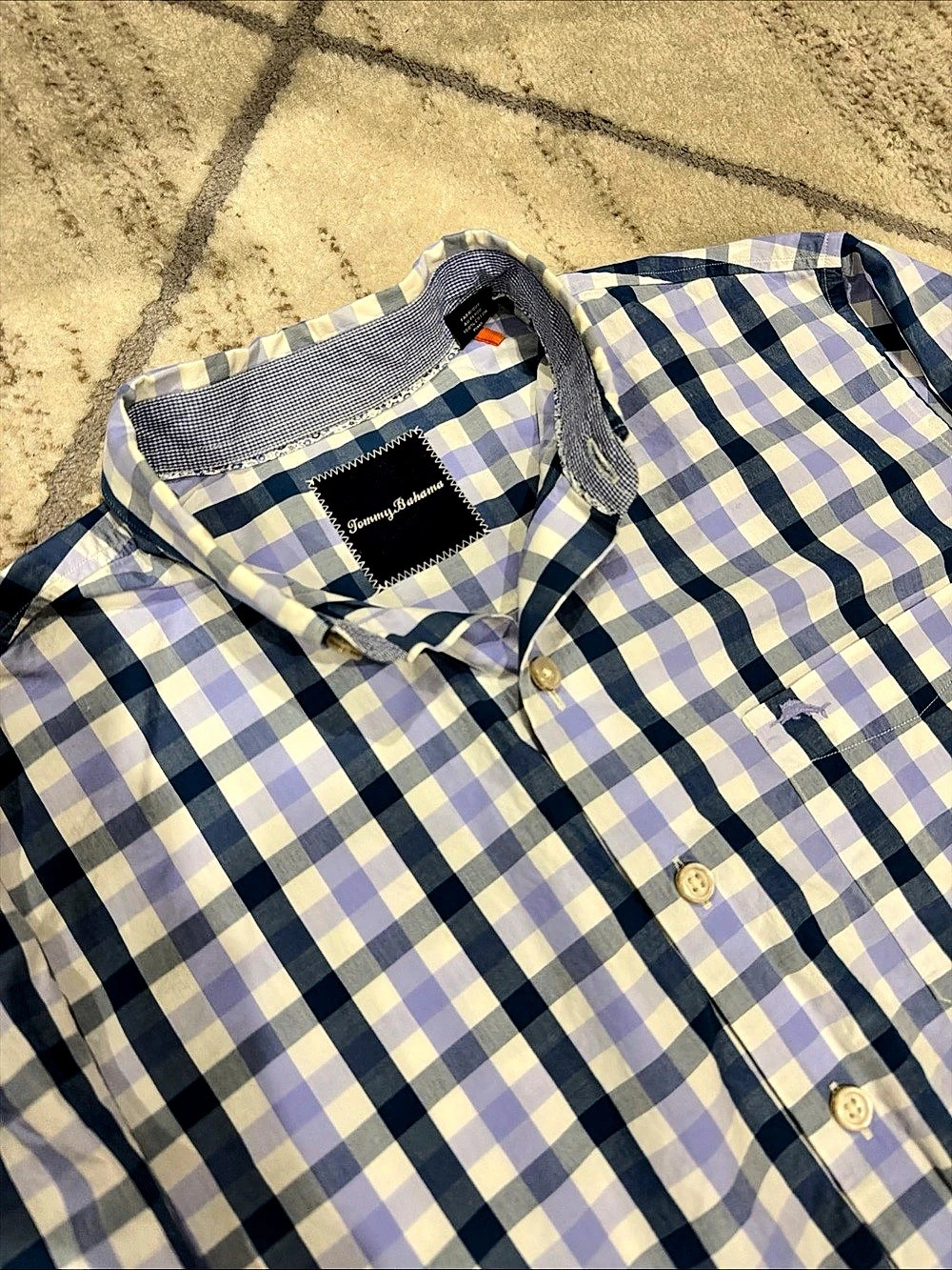 Tommy Bahama Mens Medium Blue Purple Plaid Pima Cotton Long Sleeve Button-Up